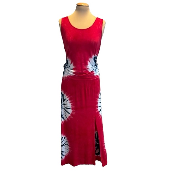 VENUS Dresses & Skirts - Patriotic Red White Blue Tie Dye sleeves less Maxi Dress Long Medium 4th of July